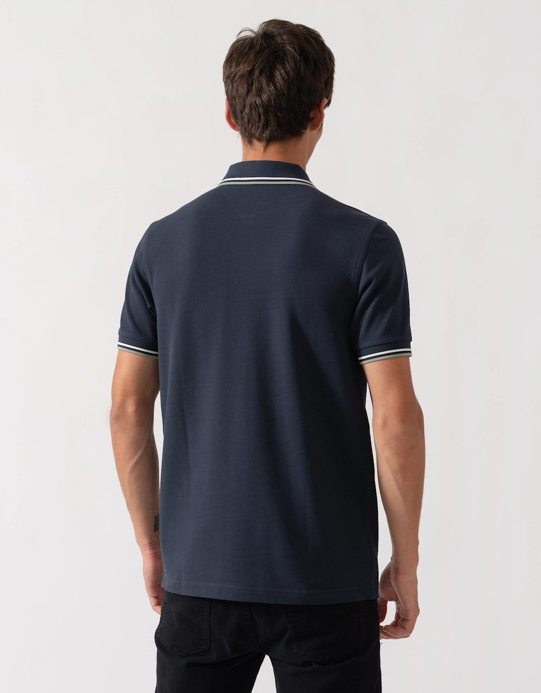 Fred Perry Mens Twin Tipped Signature Polo Shirt - Dark Airforce/Ecru/Seagrass 72C