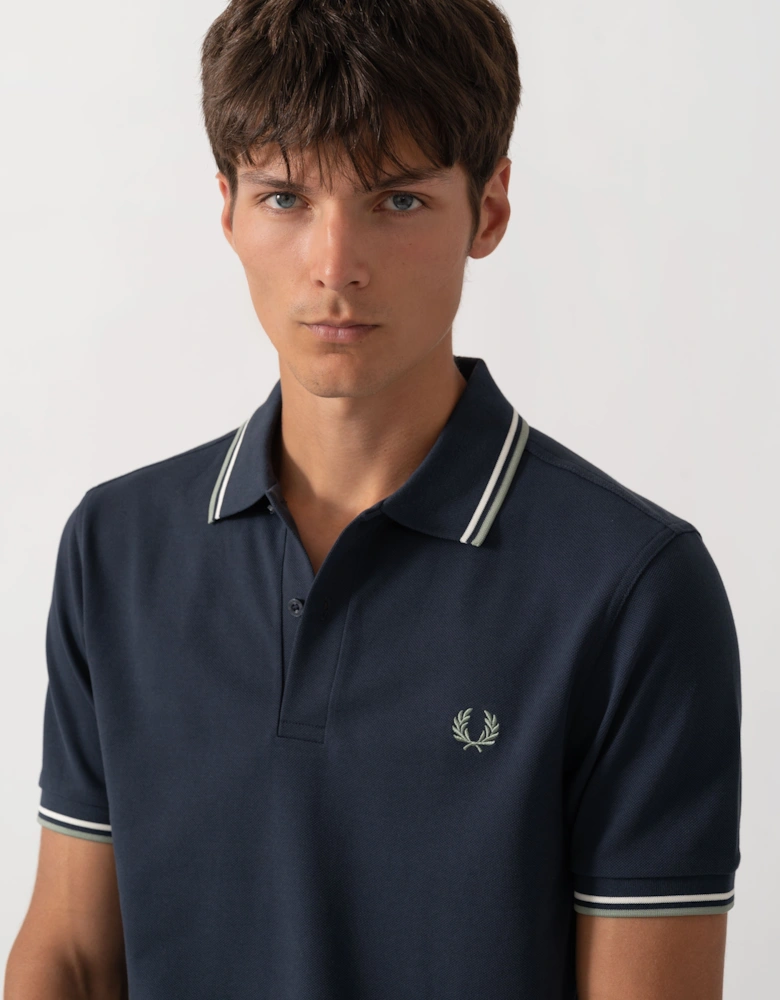 Fred Perry Mens Twin Tipped Signature Polo Shirt - Dark Airforce/Ecru/Seagrass 72C