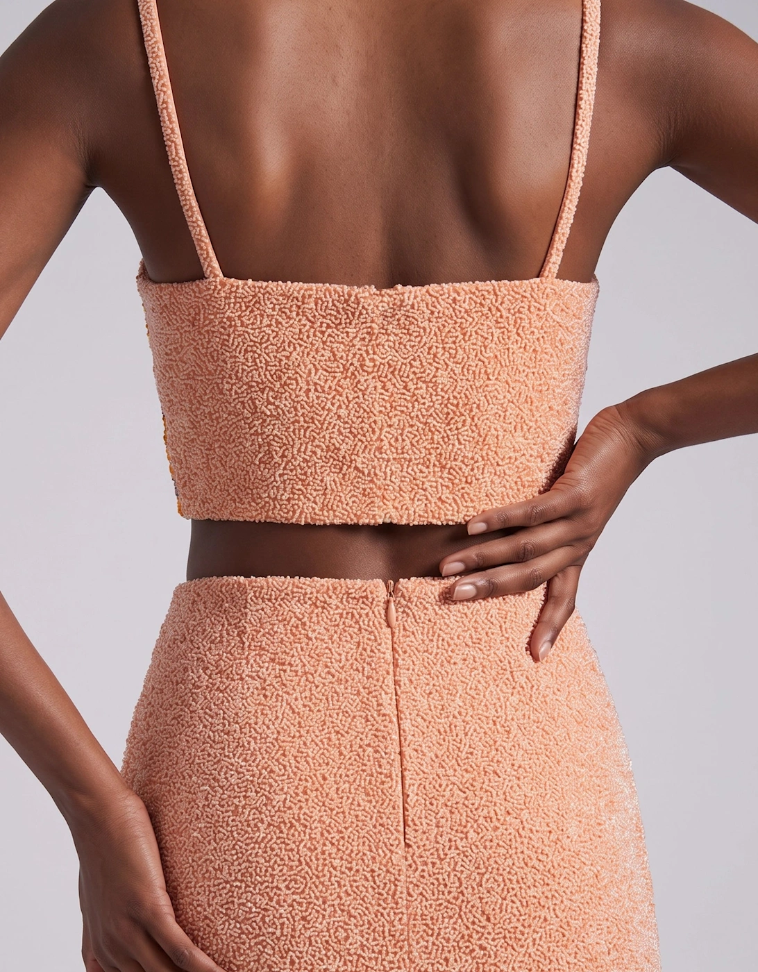 Melodie Co-ord Hand Embroidered Crystal Top Peach
