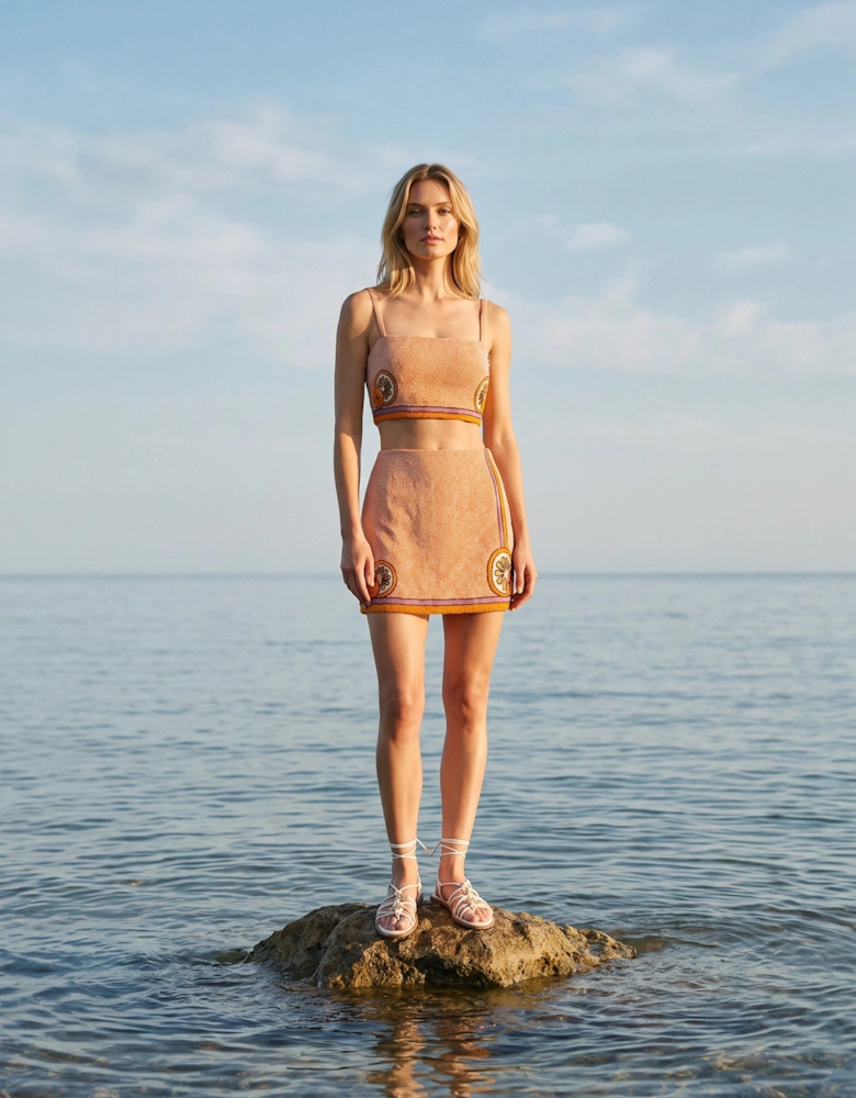 Melodie Co-ord Hand Embroidered Crystal Top Peach