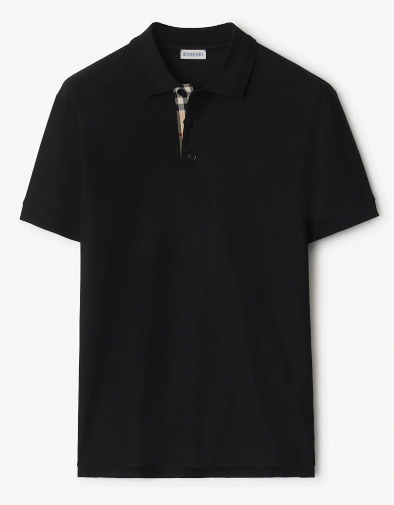 BURBERRY CHECK PLACKET POLO SHIRT BLACK