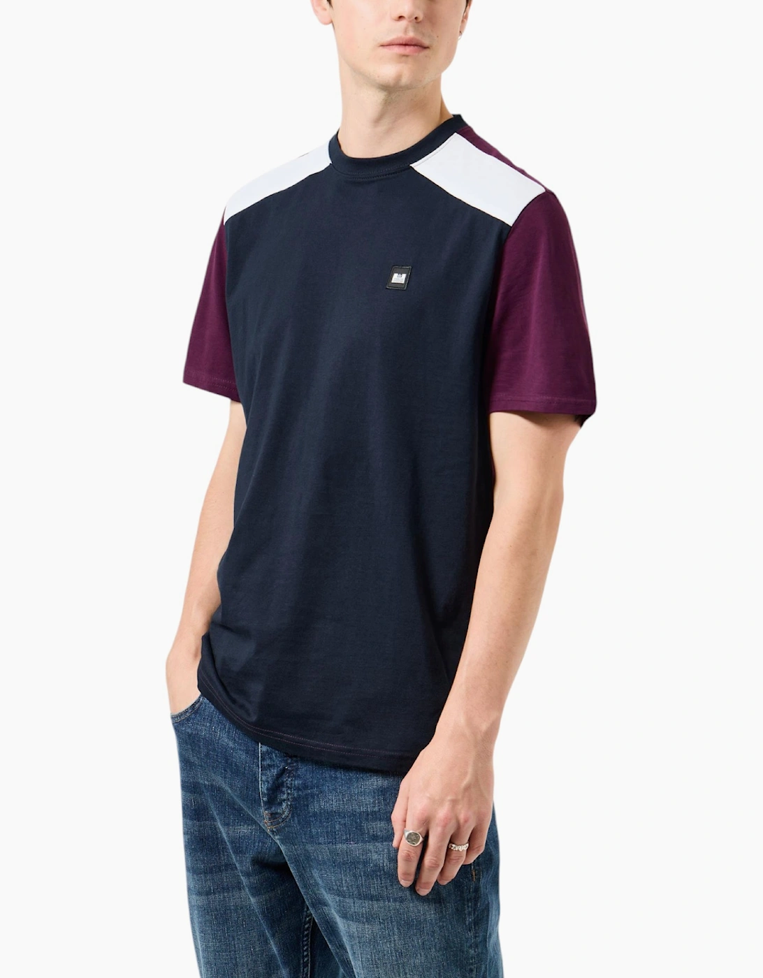 Weekend Offender Mens T Shirts Lederle Retro Panelled Crew Neck Cotton Tee Navy, 3 of 2