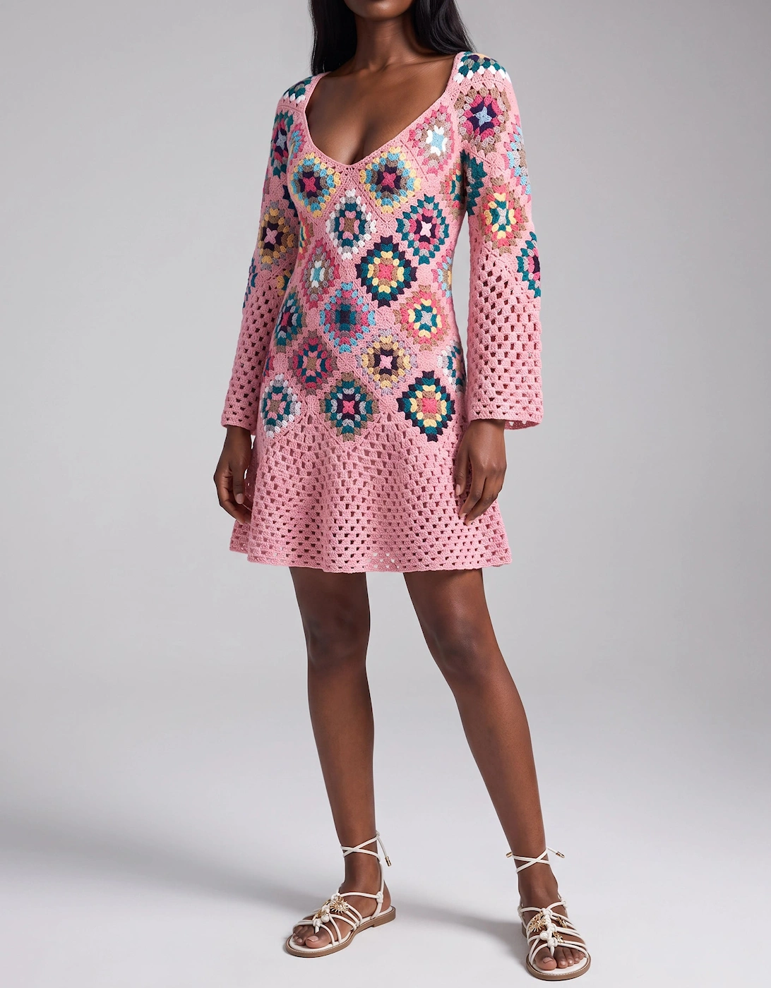 Spring Pink Crochet Dress