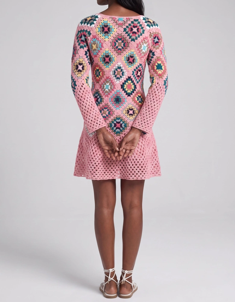 Spring Pink Crochet Dress