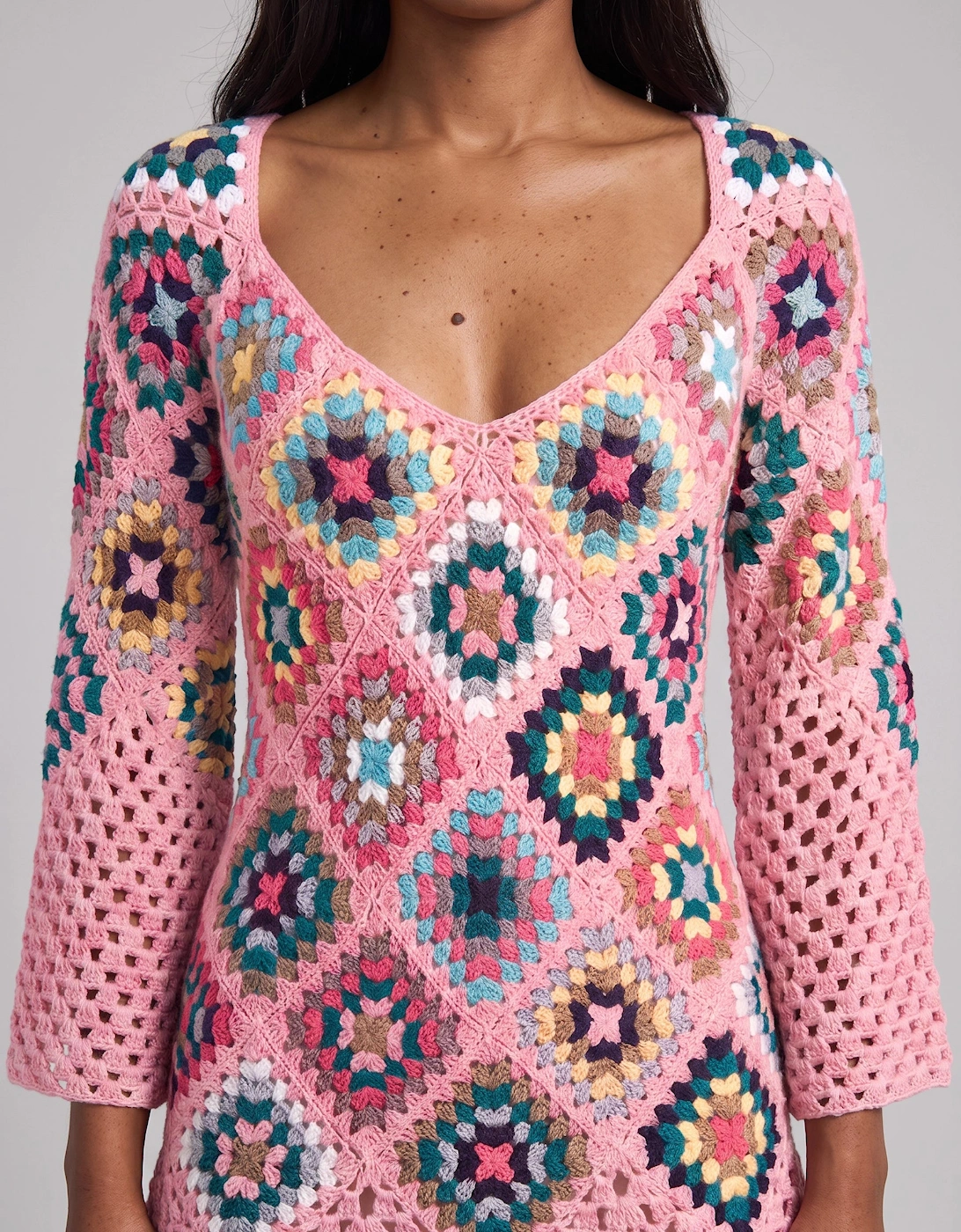 Spring Pink Crochet Dress