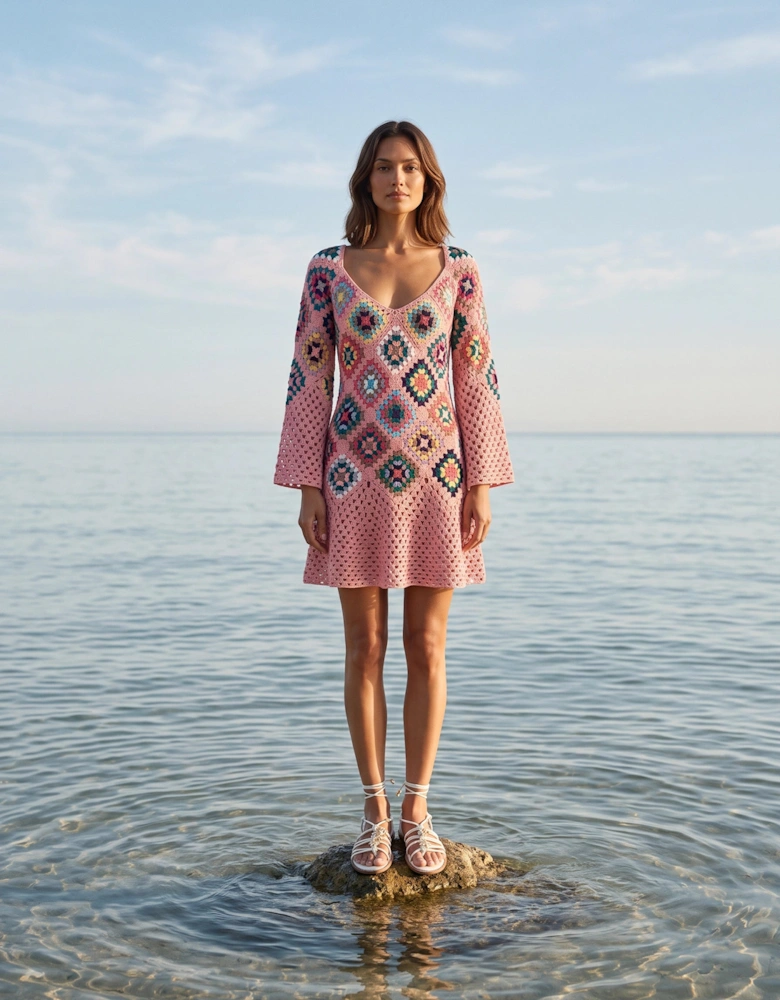 Spring Pink Crochet Dress