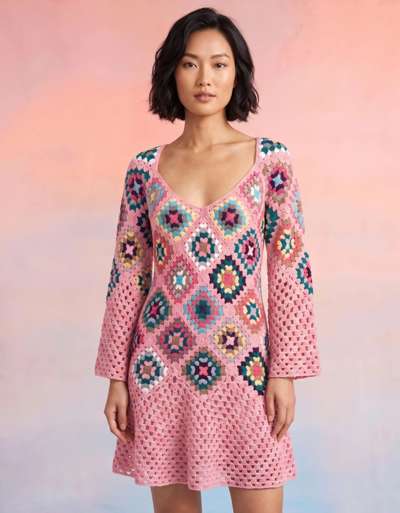 Spring Pink Crochet Dress