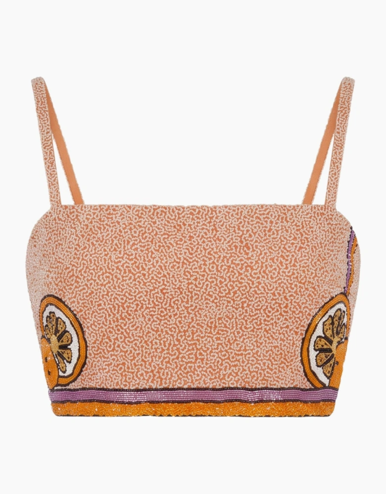 Melodie Co-ord Hand Embroidered Crystal Top Peach