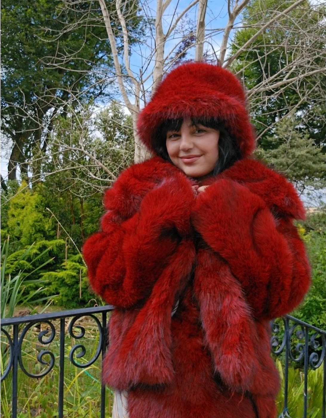 Red Bamboo Blend Faux Fur Jacket