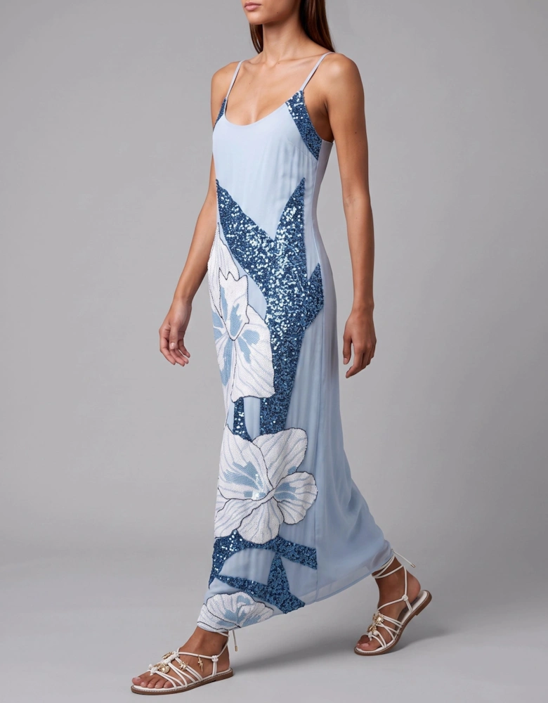 Delilah Beaded Dress Blue Oceanus x By Poppy in Stock