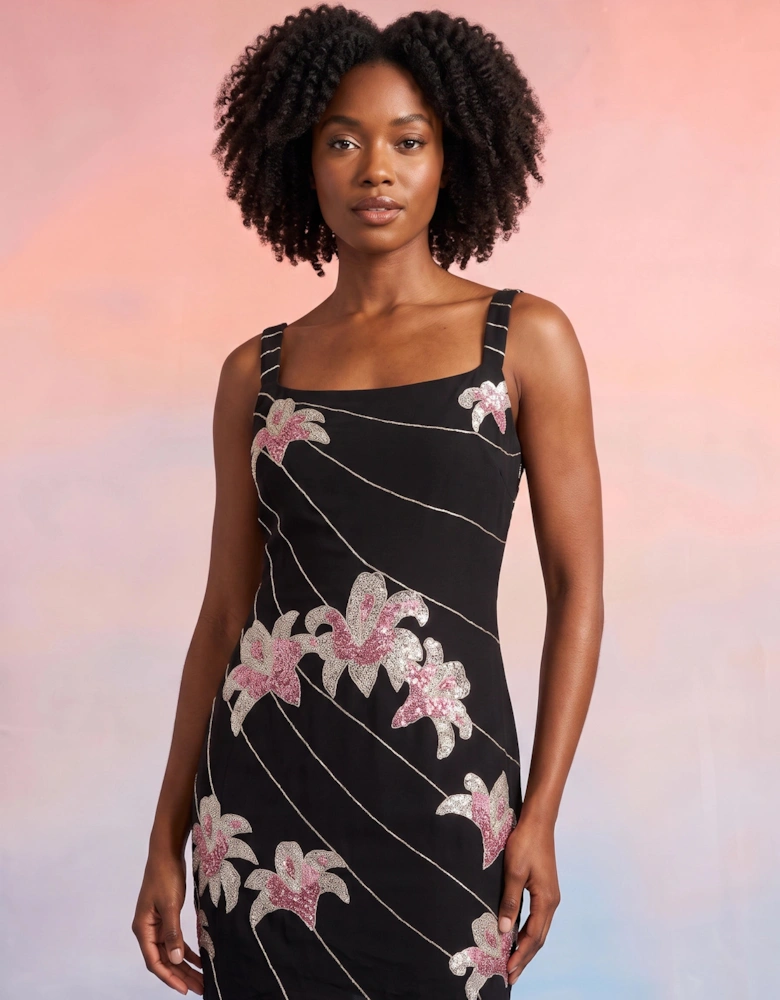Gala Embellished Black Mini Dress