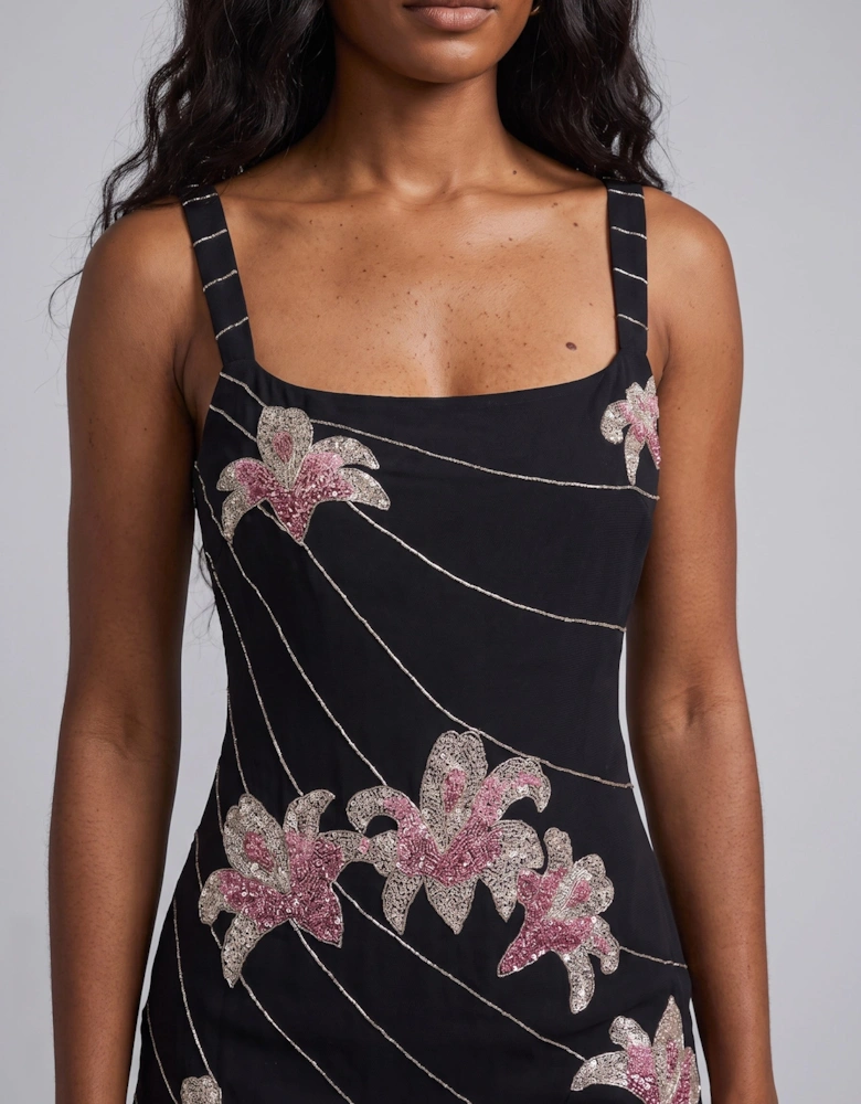 Gala Embellished Black Mini Dress
