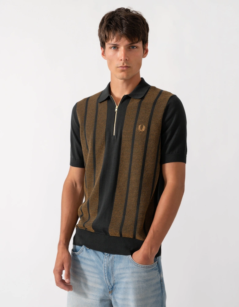 Fred Perry Mens Textured Panel Knitted Polo Shirt - Night Green Q20