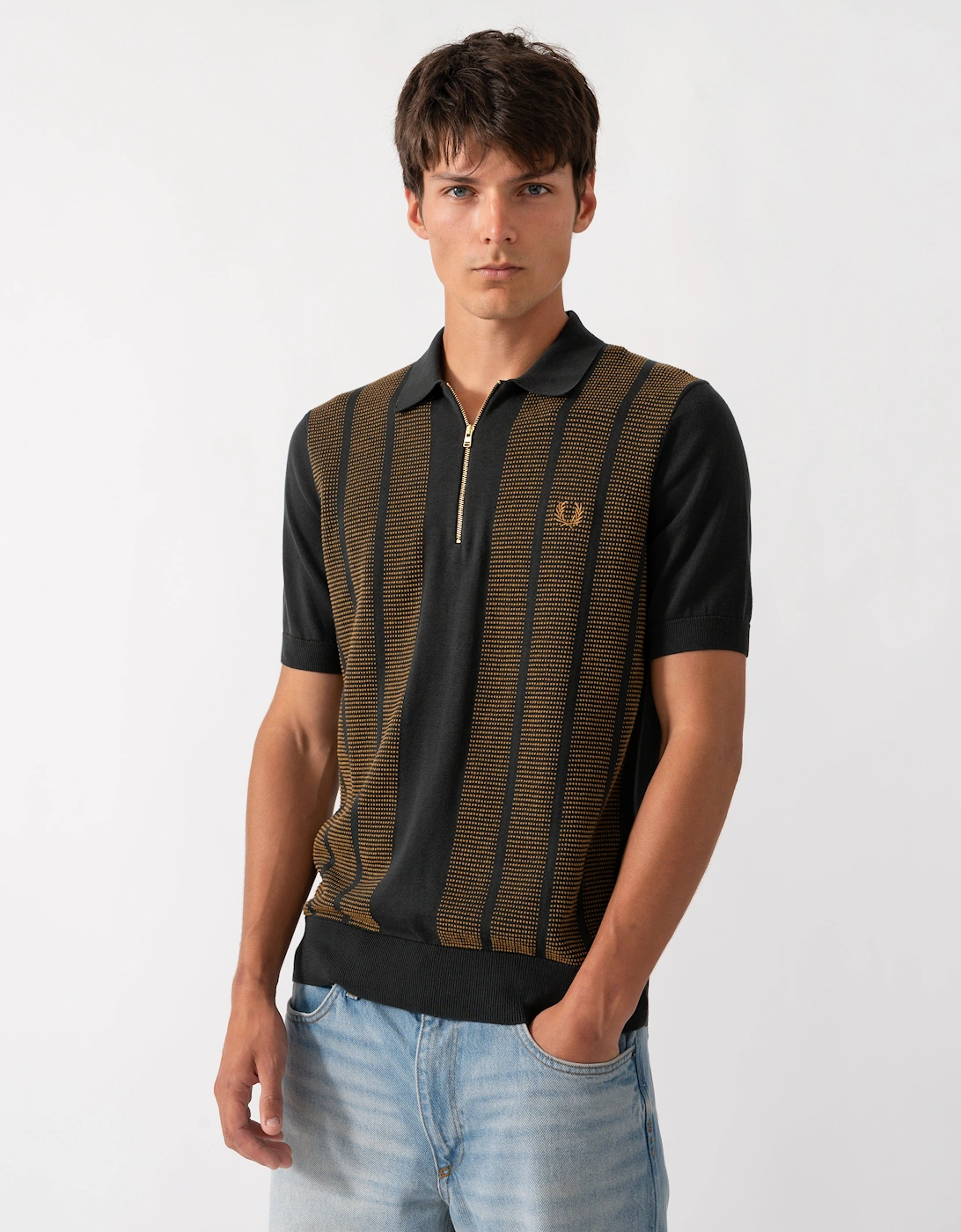 Fred Perry Mens Textured Panel Knitted Polo Shirt - Night Green Q20, 5 of 4