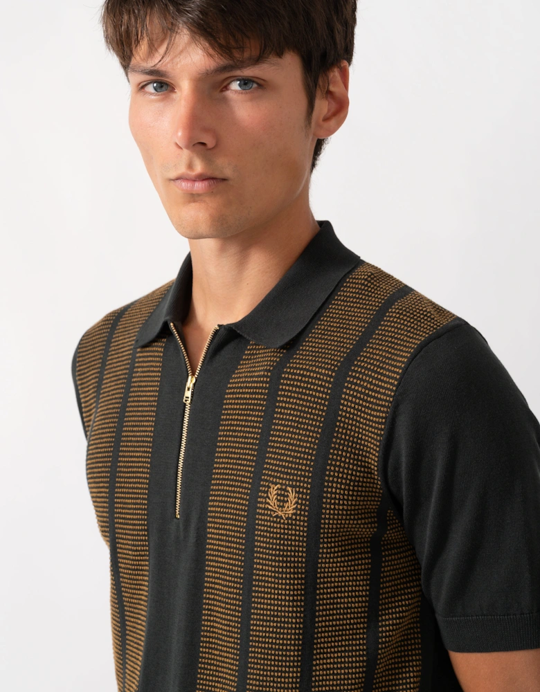 Fred Perry Mens Textured Panel Knitted Polo Shirt - Night Green Q20