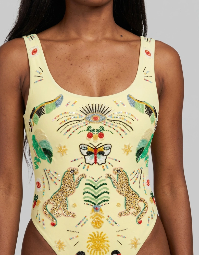 Willow Hand Embroidered Yellow Swimsuit