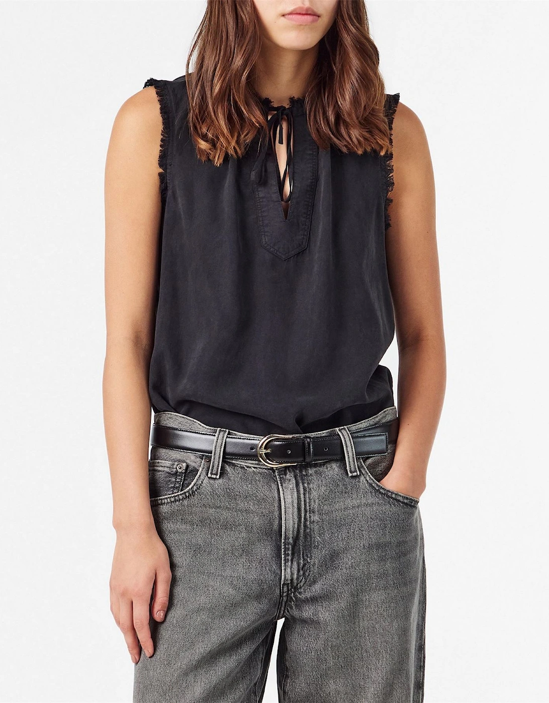 Sleeveless Frayed Top
