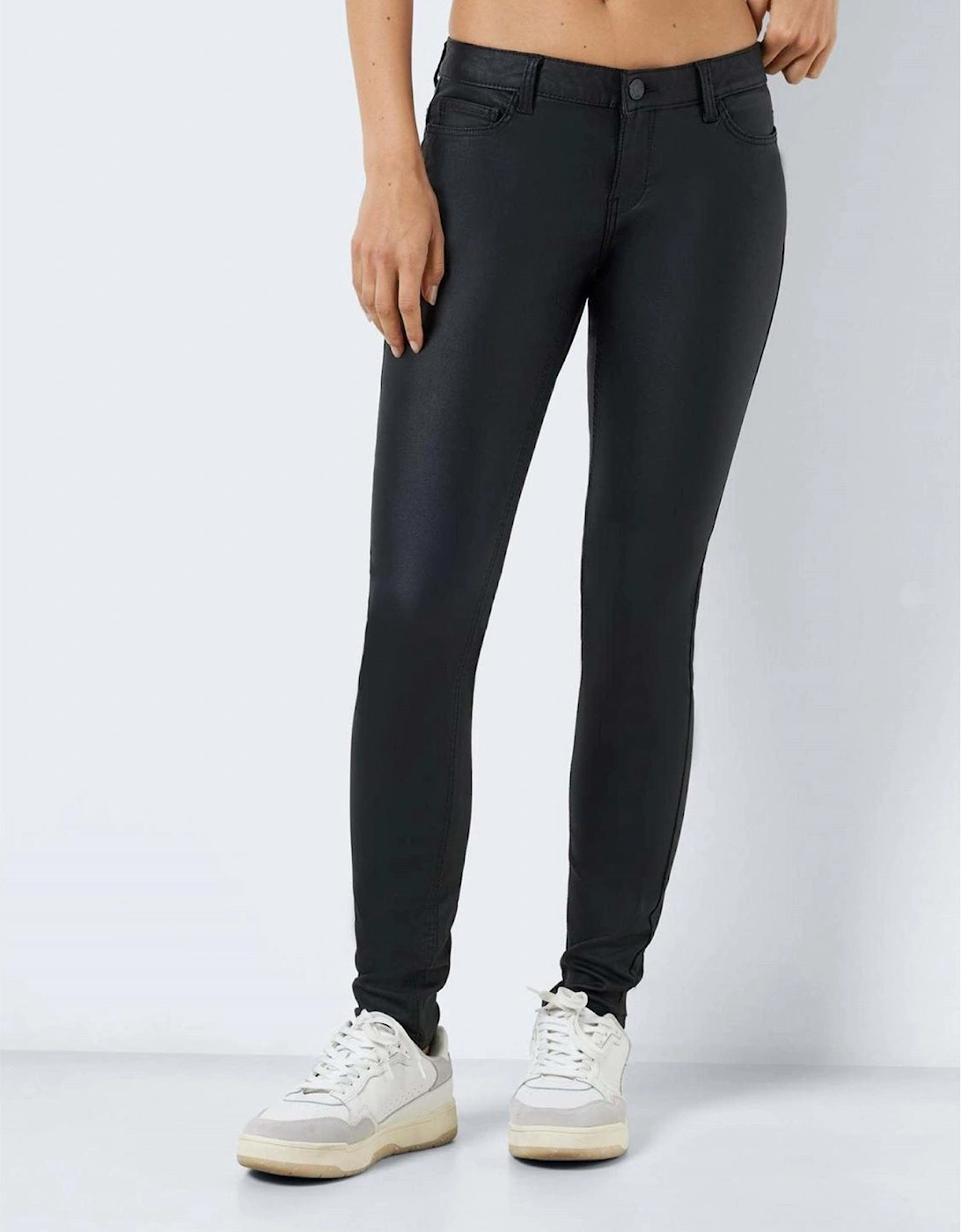 Coated Solid Patterned Five Pocket Pants
