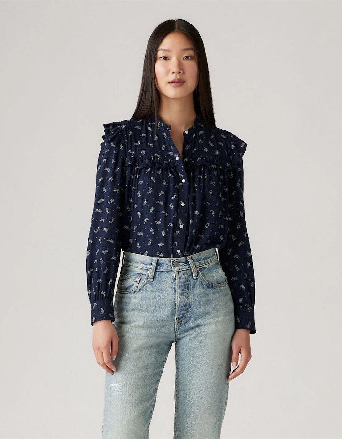 Gianna Mock Neck Ruffle Sleeve Peasant Blouse