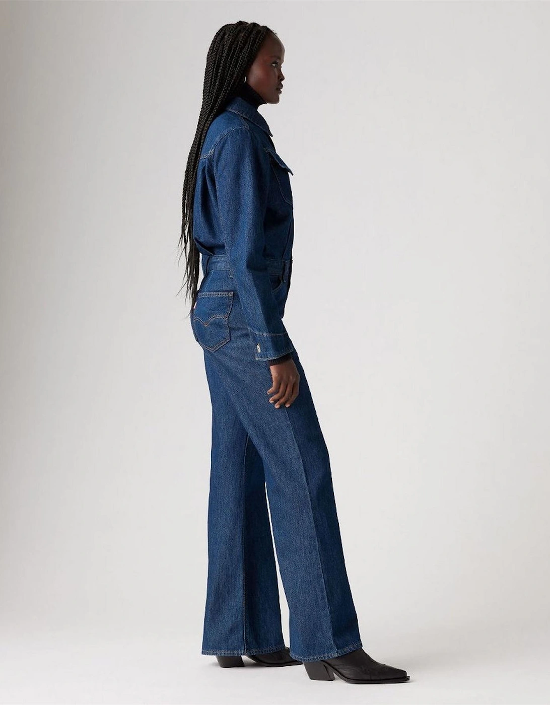 Collared Neck Long Sleeve Solid Patterned Jumpsuit