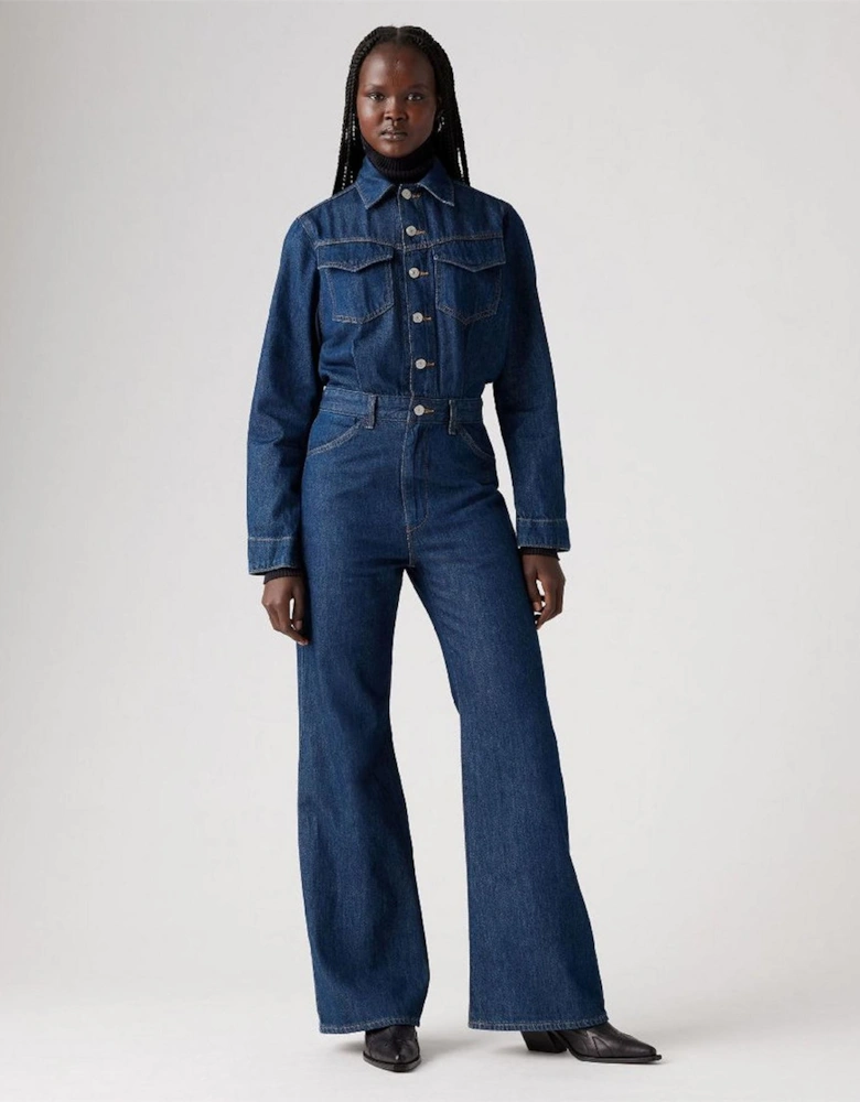 Collared Neck Long Sleeve Solid Patterned Jumpsuit