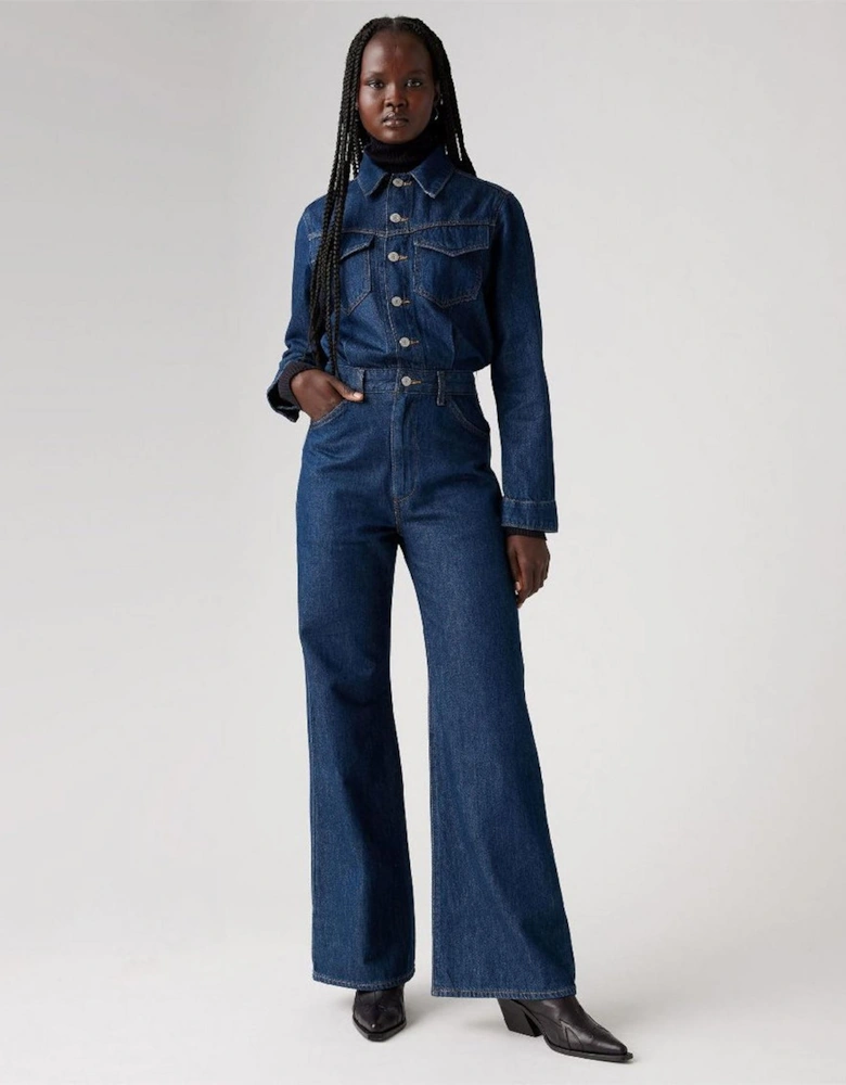 Collared Neck Long Sleeve Solid Patterned Jumpsuit