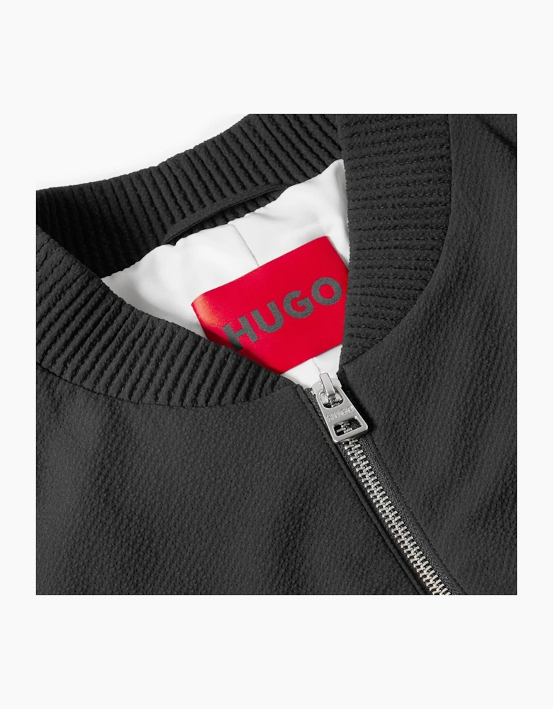 Solid Patterned Bomber Collar Woven Cuff Bomber Jacket