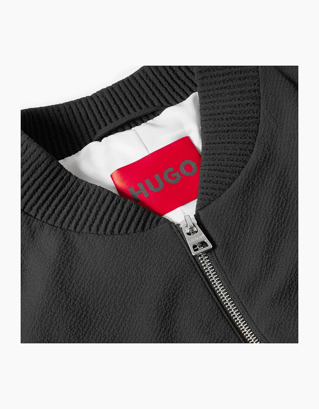 Solid Patterned Bomber Collar Woven Cuff Bomber Jacket