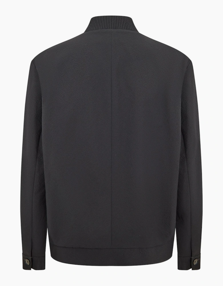Solid Patterned Bomber Collar Woven Cuff Bomber Jacket