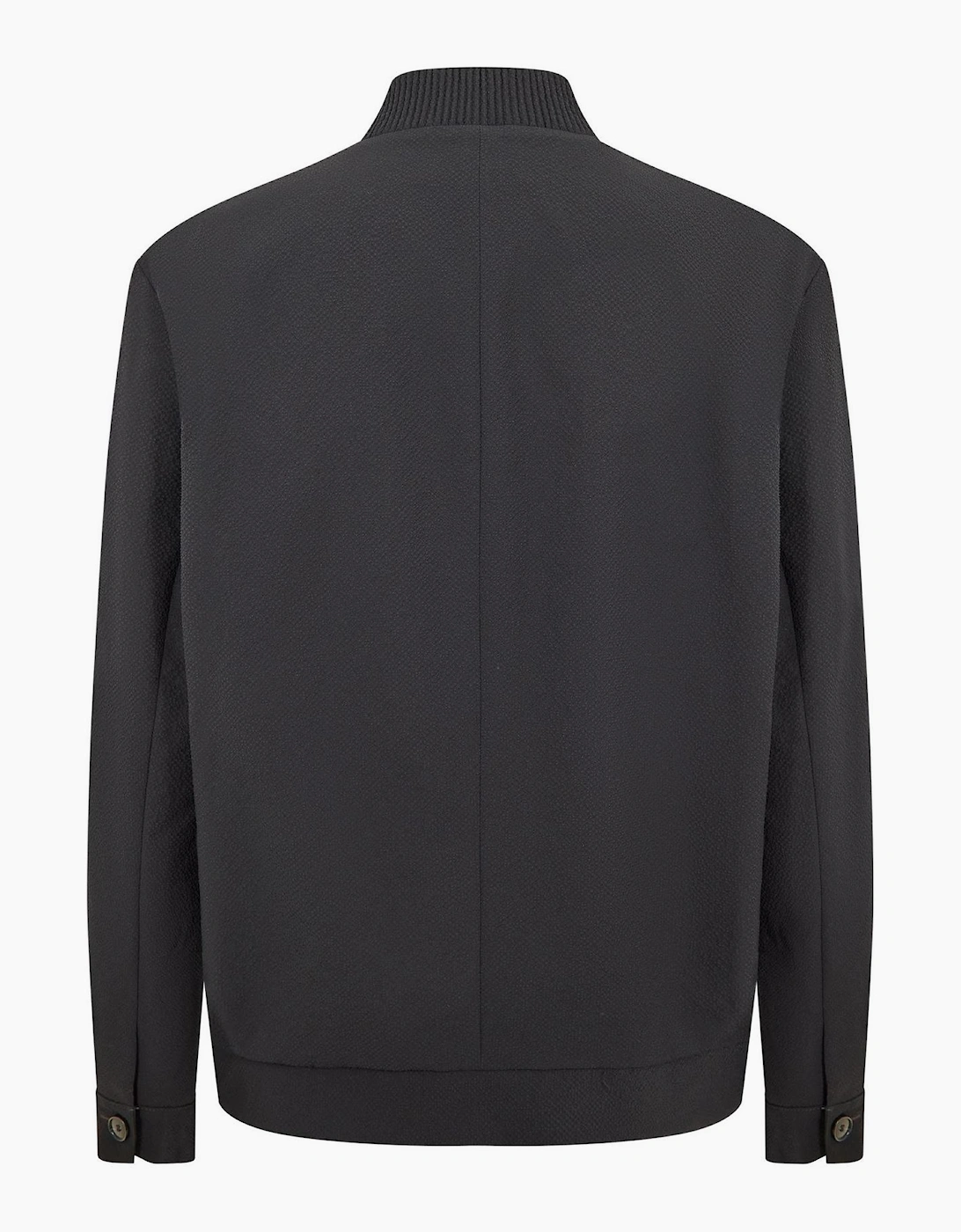 Solid Patterned Bomber Collar Woven Cuff Bomber Jacket