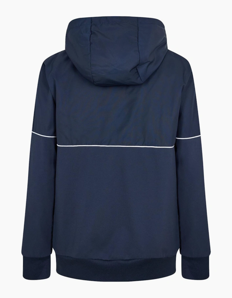 Solid Patterned Hooded Neck Drawstring Ribbed Cuff Track Jacket
