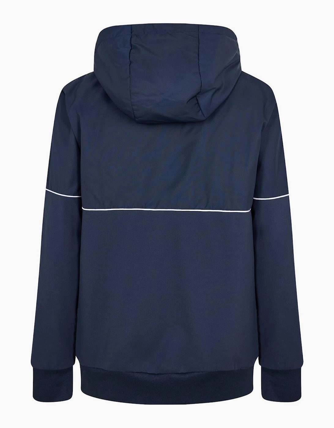 Solid Patterned Hooded Neck Drawstring Ribbed Cuff Track Jacket