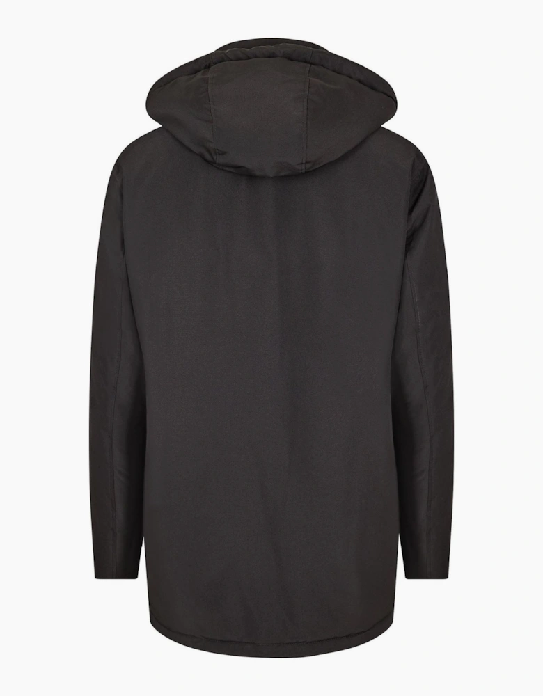 Hooded Neck Solid Patterned Parka Jacket with Flap Pocket