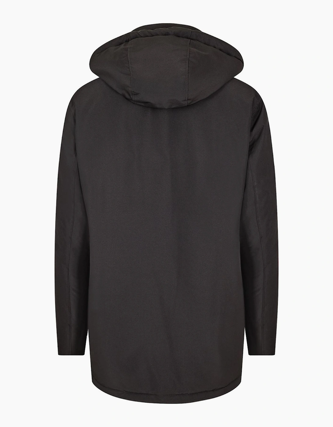 Hooded Neck Solid Patterned Parka Jacket with Flap Pocket