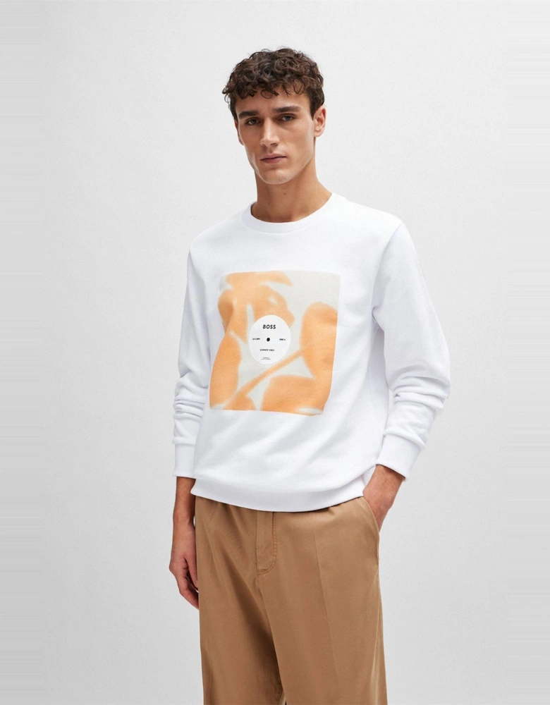 Graphic Crew Neck Ribbed Collar Long Sleeve Sweatshirt