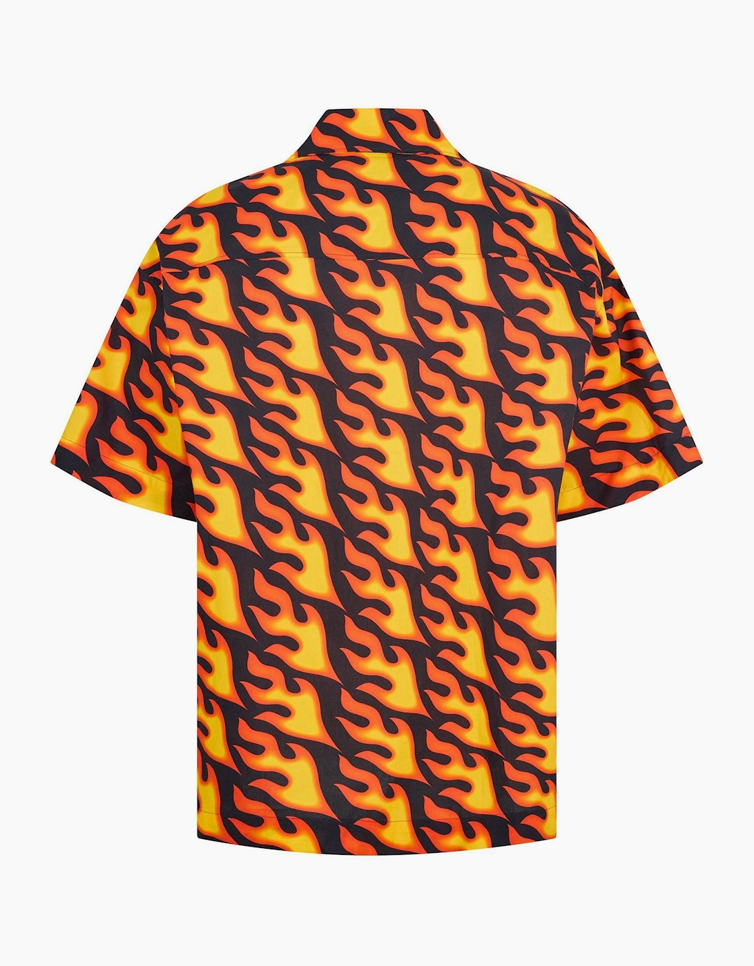 Flame Graphic Notch Collar Short Sleeve Oxford Shirt