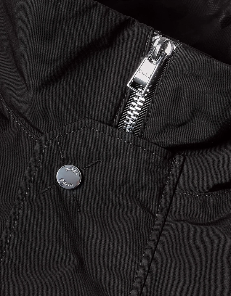 Solid Patterned Snap Button Rain Jacket with Flap Pocket