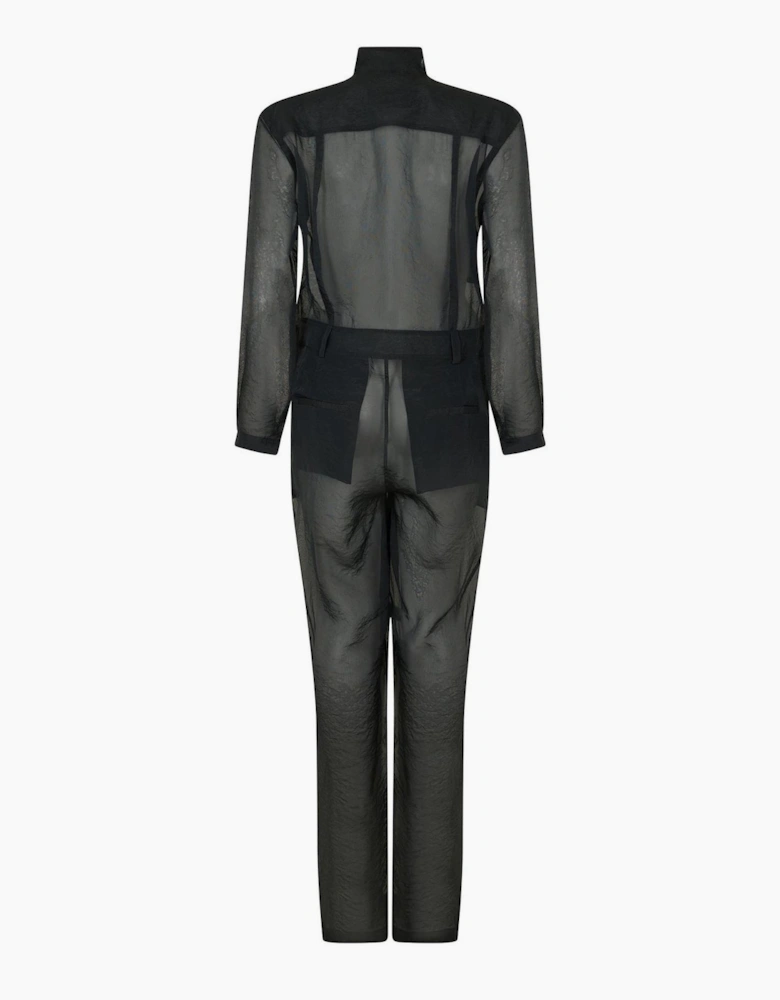 Funnel Neck Long Sleeve Solid Patterned Jumpsuit