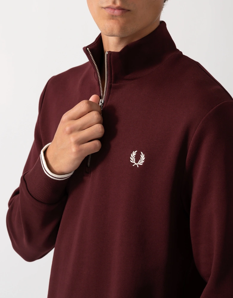 Fred Perry Mens Half Zip Sweatshirt - Oxblood/Ecru 64A