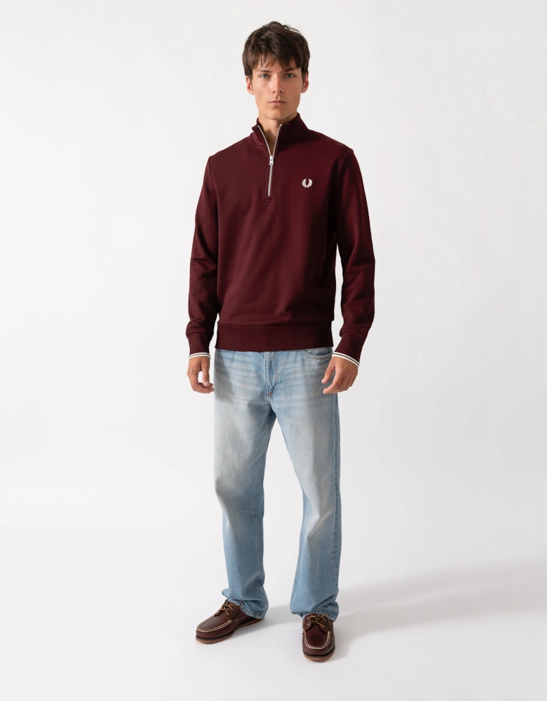 Fred Perry Mens Half Zip Sweatshirt - Oxblood/Ecru 64A