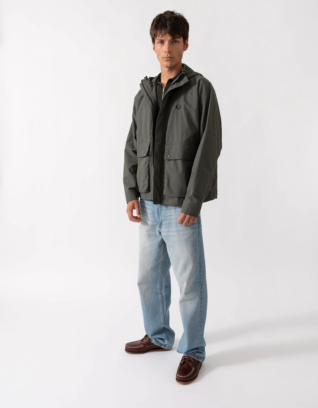 Fred Perry Mens Cropped Ripstop Parka - Field Green D09
