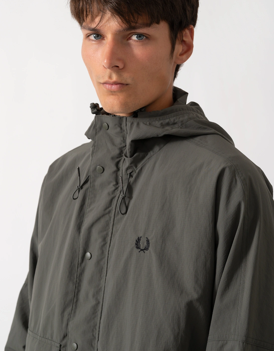Fred Perry Mens Cropped Ripstop Parka - Field Green D09