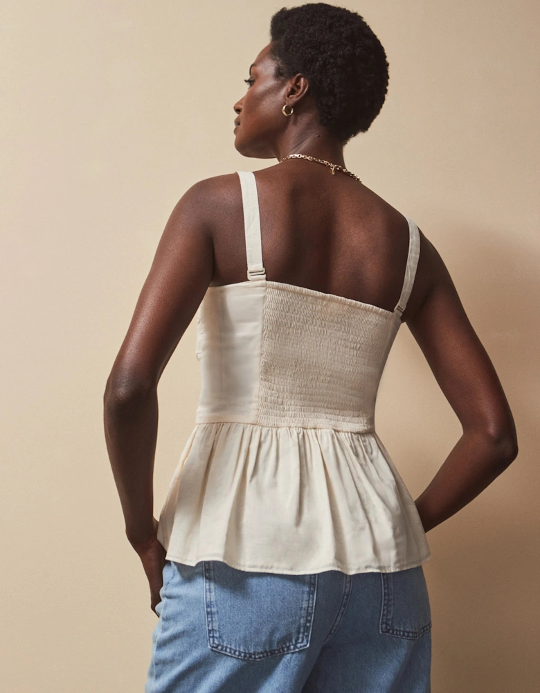 Multi-Way Cream Cotton Ruched Peplum Top
