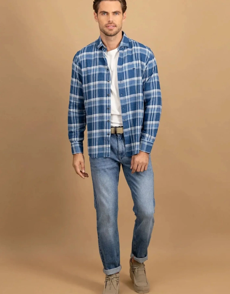 Large Check Kent Collar Shirt Misty Blue