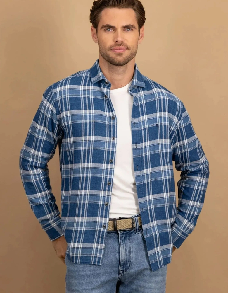 Large Check Kent Collar Shirt Misty Blue