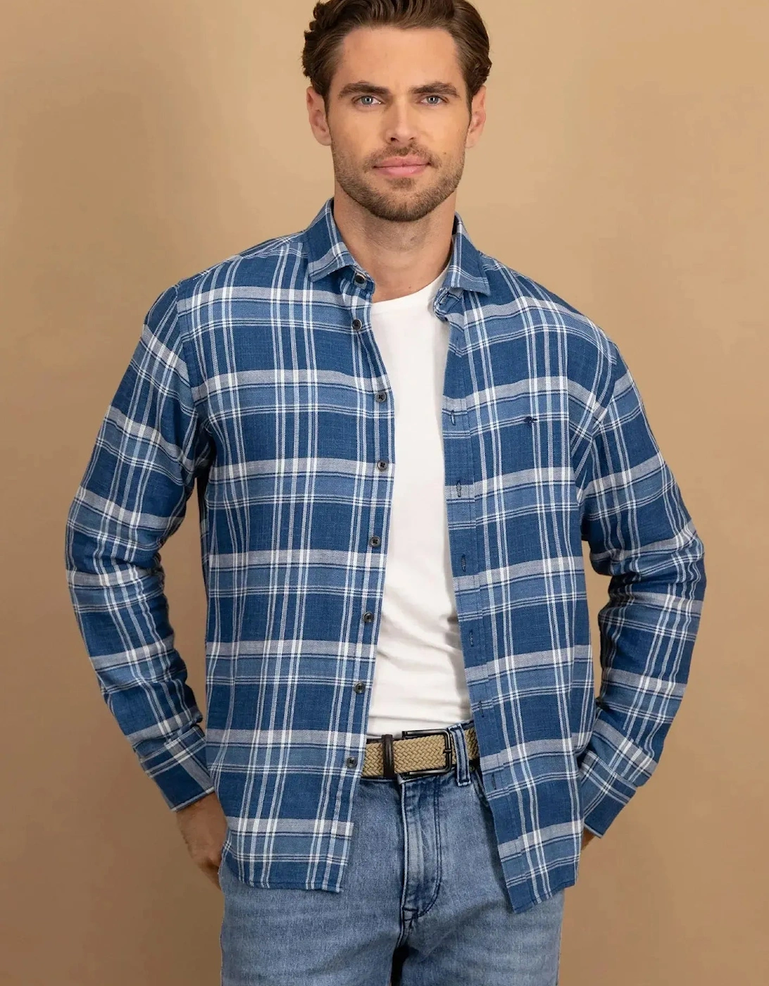 Large Check Kent Collar Shirt Misty Blue