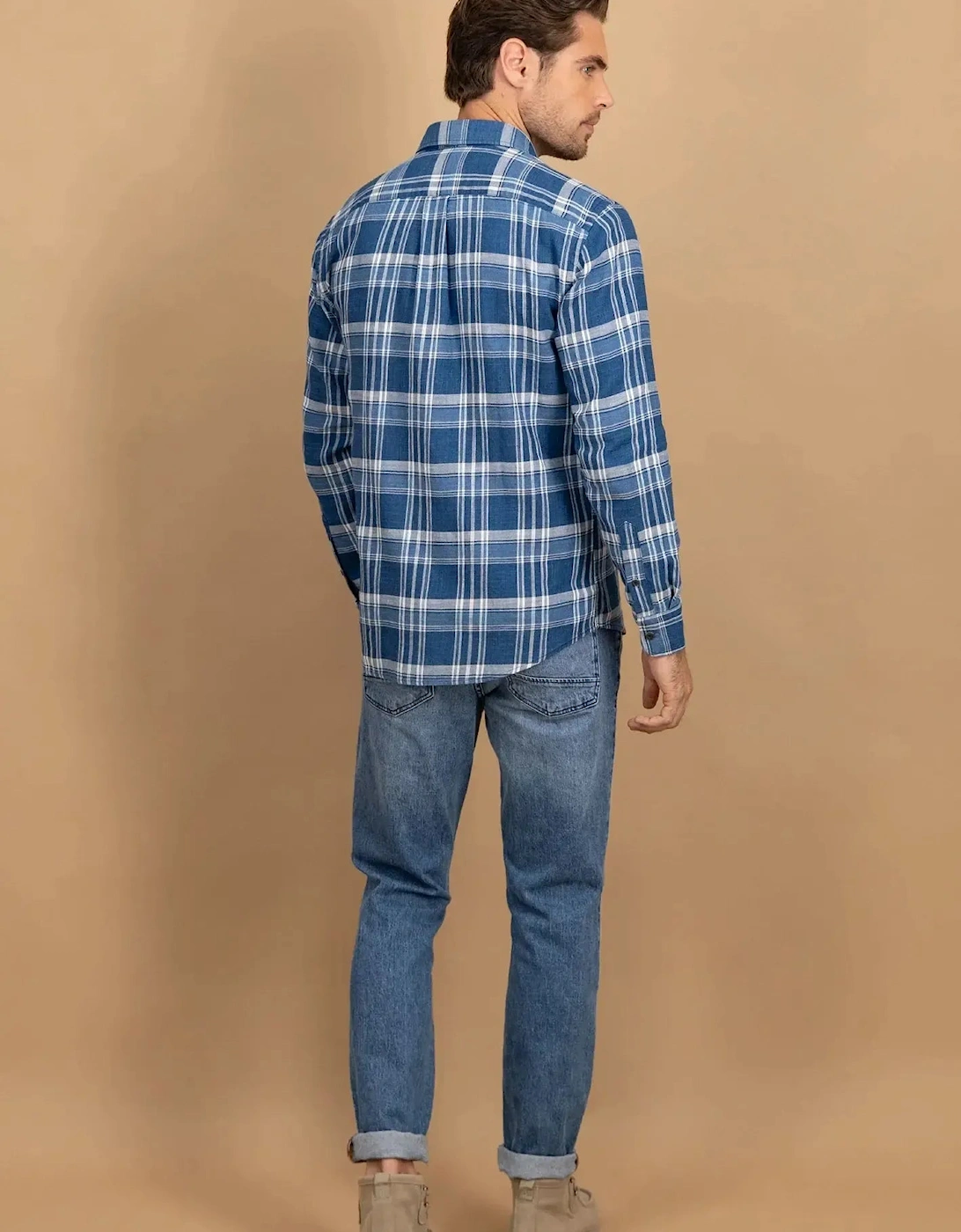 Large Check Kent Collar Shirt Misty Blue
