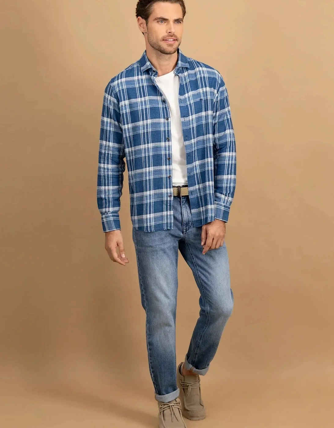 Large Check Kent Collar Shirt Misty Blue
