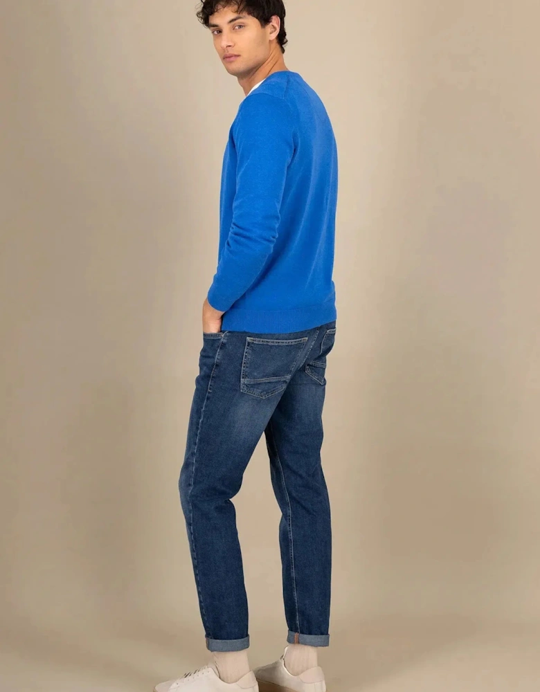 Superfine V-Neck Cotton Knit Strong Blue