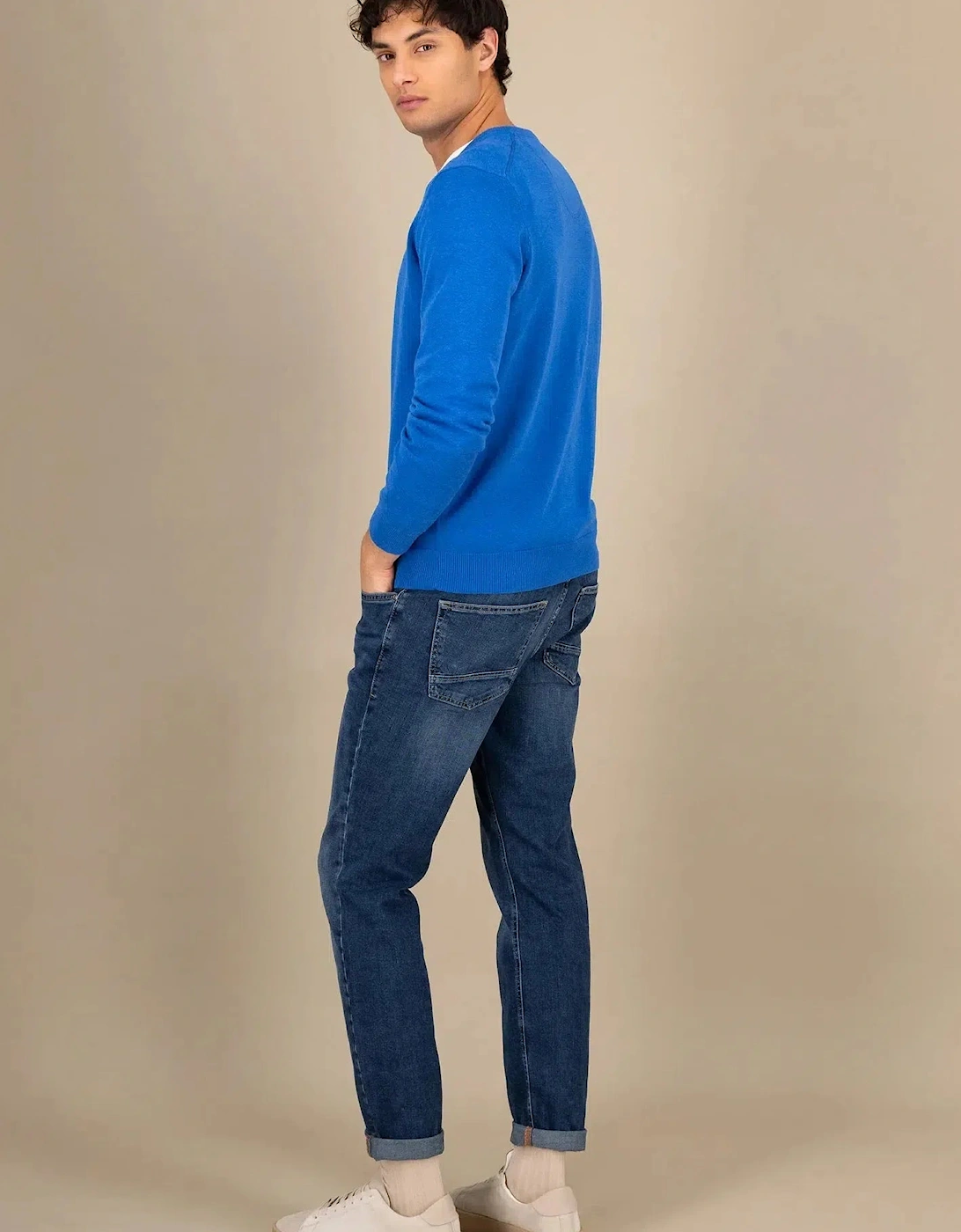 Superfine V-Neck Cotton Knit Strong Blue